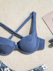 PEPPERMOLLY New Bubble Strap Soft Cup Lined Halter Back Tie Removable Padded Bikini Swimwear For Women, Summer Beach Fashion