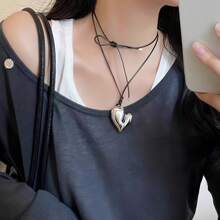 1pc New Heart Pendant Necklace Adjustable Pull-Out Sweater Chain Accessory - Multicolor - View 4