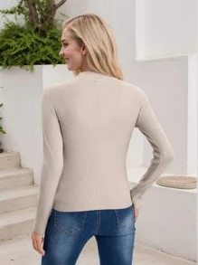 Women's Basic Long Sleeve Pullover Sweater - Classic Round Neck Knit Top, Essential Wardrobe Staple - 杏色 - 查看 2