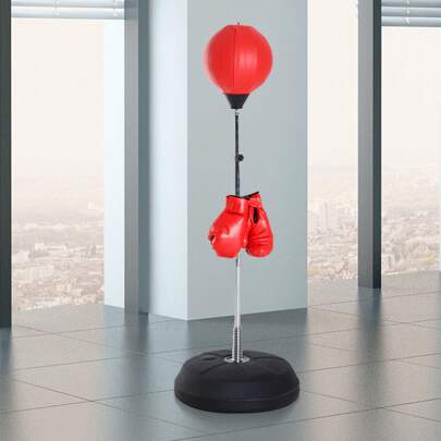 Punching Ball da Terra con Guantoni e Altezza Regolabile 126-144 cm, Sacco Boxe da Terra per Pugilato e Arti Marziali con Base Riempibile