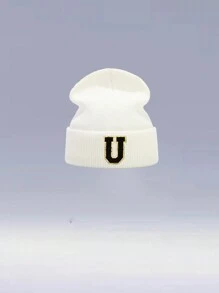 1 件儿童 26 字母针织帽，温暖、可爱、日常时尚、返校 - 白色 - 查看 90