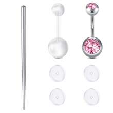 Bộ trang sức rốn bằng thép không gỉ 7 món Thép không gây dị ứng, Không nhiễm từ, Dễ vệ sinh, Bao gồm khuyên rốn, thanh rốn, kim rốn - Nhiều màu - Xem 7