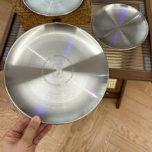 [Gấu] Khay kim loại thép không gỉ phong cách Hàn Quốc, Đĩa tráng miệng lan truyền, Đĩa phẳng tròn dày - Xám - Xem 3