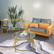 Mesa De Centro Cristal Templado Circular Minimalista Moderno - Dorado - Ver 7