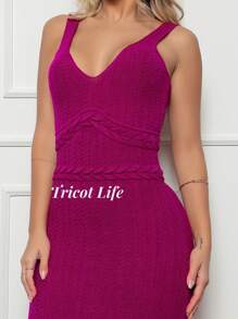 Women's Party Midi Dress Knit Modal Braid High Relief Long Dress Elegant New Year's Eve Christmas Body Shaper White Red - 玫瑰紅 - 查看 5