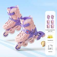 Roller Skates For Adults,Adjustable Inline Skates With Wheels-Silent, Full Protection For Family Indoor And Outdoor Sports Beginners Teenagers - 粉紅紫色 - 查看 6