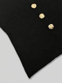 复古别致时尚优雅金属纽扣前开纯色不透明无袖圆领商务夹克工作服马甲修身简约休闲上衣针织背心毛衣女