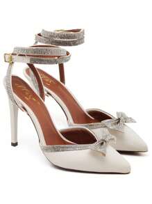 Women's High Heel Pumps With Rhinestones For Graduation Party, Social Event, Work - White - View 2