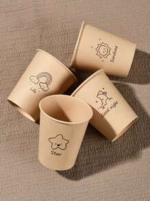50PCS 星月太阳图案自然色纸杯 加厚办公家用商用咖啡饮料杯 防滑防漏不易损坏 250ML 适合家庭聚会户外露营办公用一次性纸杯促销 - 棕色 - 查看 2