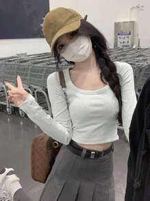 Sweet & Spicy Slim Fit Cropped Camisole Top For Women, U-Neck Long Sleeve, Spring & Autumn New Arrivals