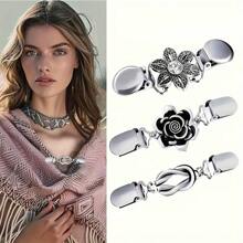 3 件装复古毛衣扣 - 女士银色开衫和披肩别针、针织和缝纫配件 - 彩色 - 查看 8