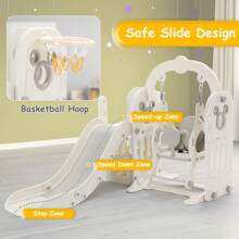 MAMIZO Kids Slide And Swing Set, Large Toddler Slide Climber Playset With Ball & Basketball Hoop, Storage Space, Anti-Slip Steps, Indoor Outdoor Playground Toy For Boys & Girls - Beige - View 6
