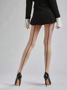Elegant Sheer Vintage Double Seam Pattern Pantyhose, Thermal Stretch Slim Pantyhose, Shrimp Line Black Hose, See-Through Pantyhose, Sheer Mesh Pantyhose, Women's Elegant Striped Pantyhose, Women's Socks And Stockings