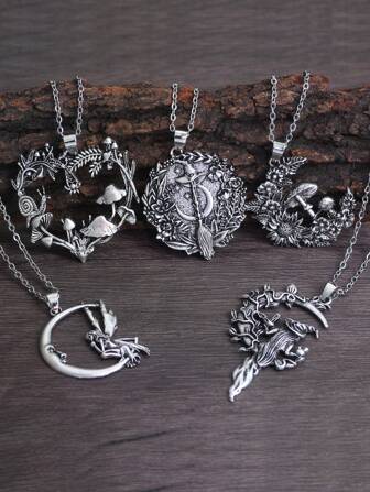 XJYHDY 1 pezzo Collana con ciondolo a forma di fungo, cuore e luna in stile alla moda, collana con catena in argento, gioiello da festa, regalo per San Valentino
