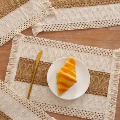 1 cái/2 cái/4 cái/6 cái Tấm lót đĩa đơn giản tua rua cổ điển 100% vải lanh, thiết yếu cho nhà bếp, có thể dùng làm tấm lót bàn ăn, tấm lót đĩa, thích hợp để trang trí nhà cửa, họp mặt gia đình, ngày lễ, trong nhà & ngoài trời, bàn làm việc, bàn cà phê, bàn trang điểm