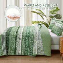 3 Pieces Boho Queen King Quilt Sets, Light Green Bohemian Quilt Bedding Set, Lightweight Microfiber Bed Decor Bedspread For All Season 96"X90" Home Decor Room Decor Bedroom Decor Bed Comforter Set Mothers Day Gift Wedding Decorations. - 淺綠色 - 查看 7