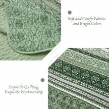 3 Pieces Boho Queen King Quilt Sets, Light Green Bohemian Quilt Bedding Set, Lightweight Microfiber Bed Decor Bedspread For All Season 96"X90" Home Decor Room Decor Bedroom Decor Bed Comforter Set Mothers Day Gift Wedding Decorations. - 淺綠色 - 查看 4