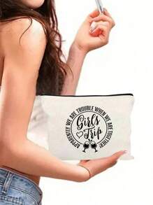 Túi đựng mỹ phẩm vải canvas họa tiết rượu vang cho chuyến đi của bé gái, Túi tote họa tiết chuyến đi cho bé gái dung tích lớn, Túi du lịch cuối tuần bền đẹp sang trọng dành cho phụ nữ, Túi đựng dụng cụ mỹ phẩm di động khi đi du lịch, Túi đựng đồ vệ sinh cá nhân, Ví, Túi đựng điện thoại di động, Túi bên trong - trắng - Xem 5