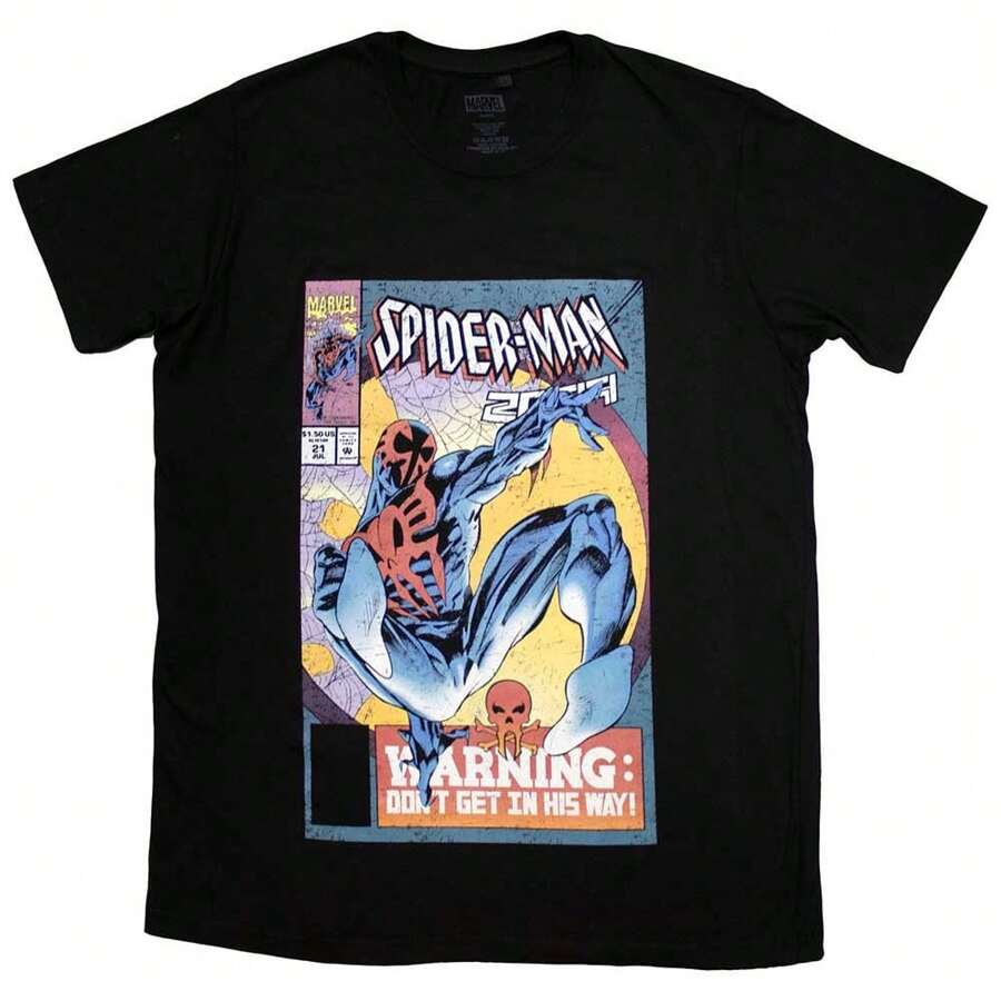 Marvel Comics | Official Movie T-Shirt |Spider-Man Warning Comic Cover - 48-Hour Fast Shipping!  - Black - View 1