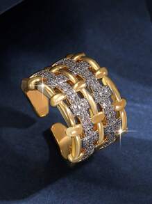 jealous young 1pc Multi-Layer Zirconia Open Ring, Suitable For Women And Girls For Daily Wear - Gold - View 2