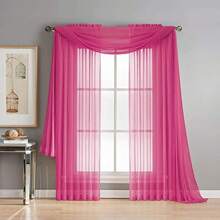 Two (2) Sheer Window Curtains Panels - Drapes Set Multiple Lengths (63", 84", 95", 108", 120" L)  Rod Pocket Solid Colors - 玫紅色 - 查看 2