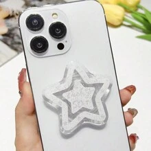 1 个可爱闪亮星星设计手指握持手机支架，多功能旋转折叠手机支架 - 無色 - 查看 3