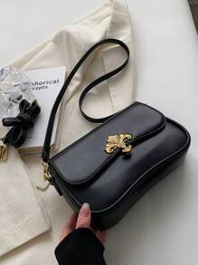 Túi đeo vai màu trơn cổ điển thời trang giản dị - màu đen - Xem 4