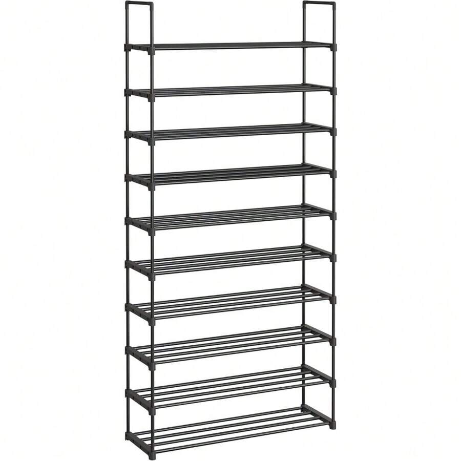 LSA10BK 10 Tier Shoe Rack High Shoe Rack Slim Shoe Rack Storage Metal Space Saving Dressing Room Entrance 30 X 94 X 206 Cm Black - Black - View 1