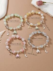 4pcs Ombre Crystal Cracked Glass Mermaid Tail, Star, Moon Charm Bead Bracelets, Handmade Girl's Festival Gift, Each Batch Has Color Variation - Multicolor - View 3