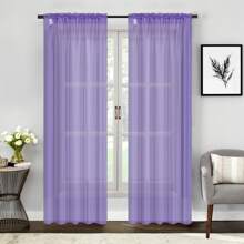 Two (2) Sheer Window Curtains Panels - Drapes Set Multiple Lengths (63", 84", 95", 108", 120" L)  Rod Pocket Solid Colors - 紫丁香色 - 查看 2