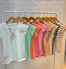 Women's Ribbed Muscle Tee Blouse In Various Colors Gringa - Hồng - Xem 3