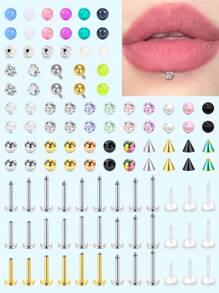 54pcs Bioflex Stainless Steel Lip Studs, Clear Inlaid Retainer Helix Tragus Earrings With Faux Pearl Labret Medusa Monroe Piercing And Colorfur Replacement Balls