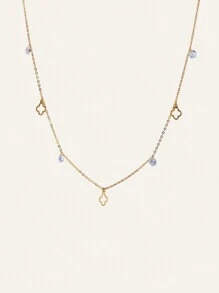 1 Pc Fashionable Minimalist 925 Silver Necklace Chain Four-Leaf Clover-Shaped With Zirconia 18K Gold Plated Necklace Suitable For Women's Daily Wear And Summer Vacation Valentines
