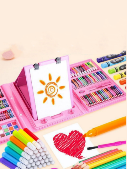 68件/208件套美术绘画套装，绘画用品 - 水彩颜料、马克笔、蜡笔、橡皮擦、卷笔刀、调色盘等。返校季、儿童派对礼物（包装图案及内部配件颜色随机搭配）