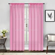Two (2) Sheer Window Curtains Panels - Drapes Set Multiple Lengths (63", 84", 95", 108", 120" L)  Rod Pocket Solid Colors - Pink - View 4