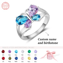 1pc Birthstone 925 Silver Rings, Butterfly Design,Thanksgiving Gifts, Christmas Gifts, Birthstone Rings For Mom, Simple And Delicate Birthstone Rings, Personalized Gifts For Her, Birthday Gifts