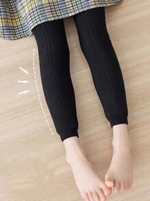 3 件套儿童和婴儿纯色保暖内衬 3/4 紧身裤、纯色紧身裤、女童保暖裤、厚保暖冬裤、垂直条纹 - 彩色 - 查看 7