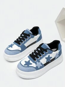 Alan Vincent 蓝鞋女2024新款厚底运动鞋舒适时尚滑板鞋休闲运动鞋女户外聚会鞋女士鞋学生女童鞋五角星元素 - 藍色 - 查看 8