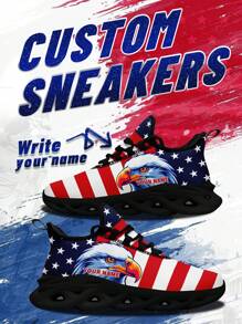 Women's Custom Name Sneakers, American Eagle Designed Name Customization Lightweight Comfortable Soft Bottom Sneakers For Women, Gym Training Breathable Tennis Shoes Unique Gift For Mom/Dad/Her/Him/Girlfriend/Boyfriend/Wife/Husband/Friend