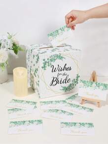 1Pc Wedding Card Box With Slot And 30Pcs Invitation Cards, Eucalyptus DIY Cardboard Gift Card Box For Wedding Reception, Greenery Theme DIY Wedding Envelope Money Card Box For Party Decor Graduation Babe Shower Birthday Decorations - Multicolor - View 7