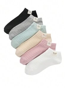 6 Đôi Tất Nữ Màu Kẹo Miệng Động Vật Hoạt Hình Nhãn Tất Thời Trang Đơn Giản Để Mặc Thường Ngày - Nhiều màu - Xem 12