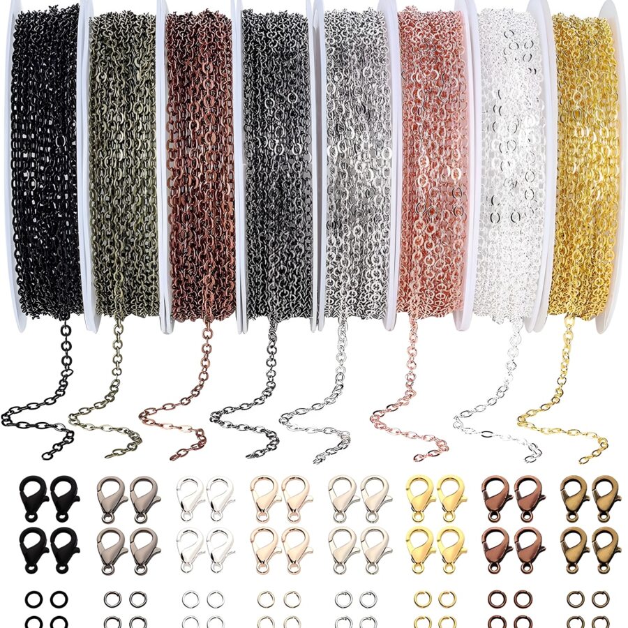 3M X 1 件铁扭链，DIY 珠宝制作套件包括 10 件龙虾扣和 20 件跳环，项链手链工艺配件套装 - 3米1卷+ 10 個龍蝦扣和 20 個跳環 - 查看 1