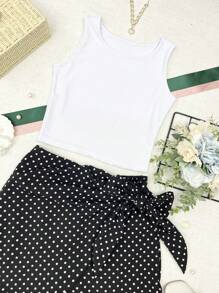 ELLIE 2pcs Set Of Cropped Suplex With Skirt And Shorts With Lining\Print\Women's Fashion - Điểm trắng và đen - Xem 2
