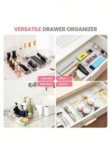 8/10/12 pièces Boîtes de rangement pour tiroir de maquillage, boîtes de rangement en plastique transparent de 4 tailles pour le bureau, la chambre, la cuisine, la maquillage et les fournitures de bureau - Transparent - Voir 8