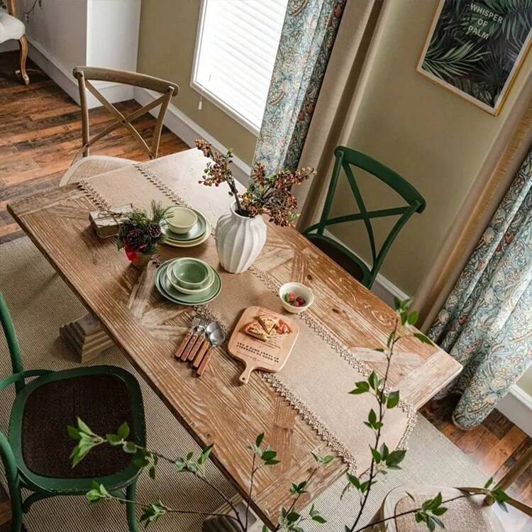 Tokoto 1 pieza Camino de mesa rectangular hecho a mano de lino, mantel individual estilo bohemio casual de mezcla de lino con flecos, resistente al polvo, adecuado para decoración festiva, mesa de comedor, sala de estar, cocina, hotel, dormitorio, resort, fiestas, todas las estaciones - Multicolor - Añade 4