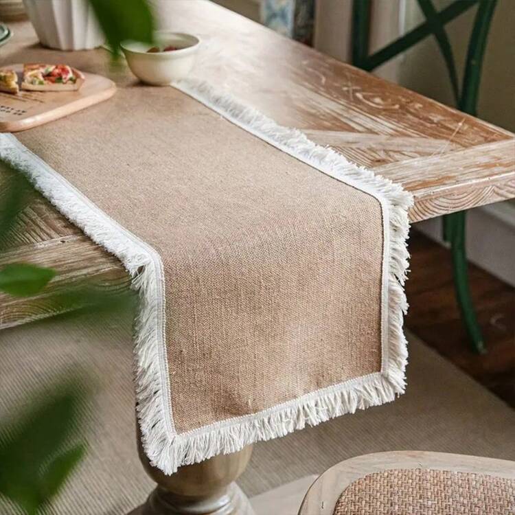 Tokoto 1 pieza Camino de mesa rectangular hecho a mano de lino, mantel individual estilo bohemio casual de mezcla de lino con flecos, resistente al polvo, adecuado para decoración festiva, mesa de comedor, sala de estar, cocina, hotel, dormitorio, resort, fiestas, todas las estaciones - Multicolor - Añade 9