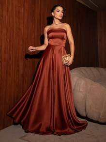 LONG DRESS FOR WEDDING PARTY BRIDESMAID GRADUATES STRAP-ON - Naranja Quemada - Ver 1