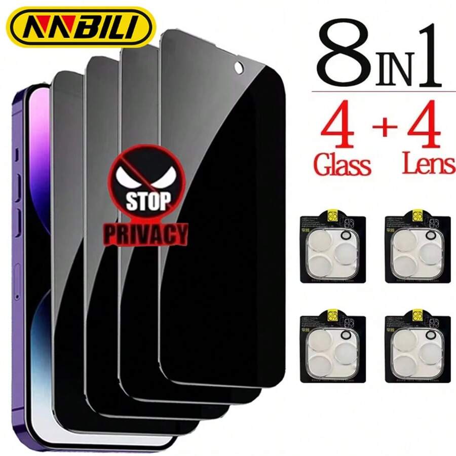 NNBILI 防窥玻璃钢化膜适用于 iPhone 16 15 14 13 Pro Max 隐私屏幕保护膜和相机保护膜适用于 iPhone 16 15 14 13 12 11 Pro 系列防刮耐磨