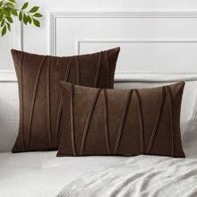 1pc Modern Polyester Velvet Striped Decorative Square Throw Pillow Cover, For Bed, Living Room, Sofa, Home Decor, Happy Mother's Day Gifts For Women/Mom (Without Pillow Insert) - Mocha Brown - View 4