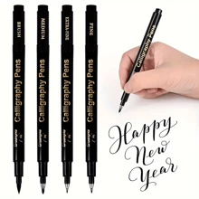 GuangNa 4pcs/6pcs Beginner Calligraphy Pen Set Refillable Ink, Fine Nibs For Signature, Watercolor Illustration, Design And Art Drawing Back To School - Black - View 2
